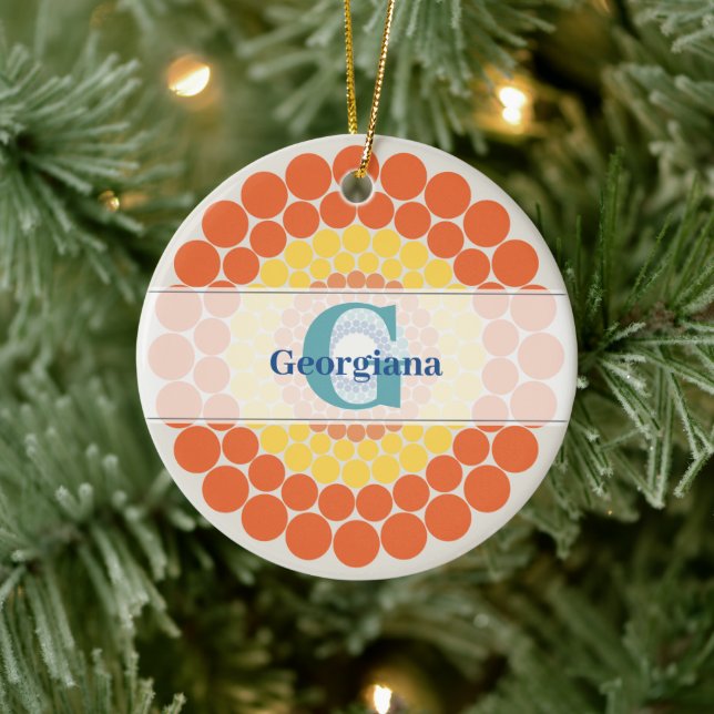 Monogrammed Radiant Aegean Summer Dot Mandala Ceramic Ornament (Tree)
