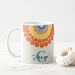 Monogrammed Radiant Aegean Summer Dot Mandala Coffee Mug