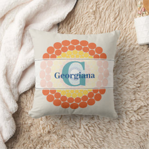 Monogrammed Radiant Aegean Summer Dot Mandala Cushion