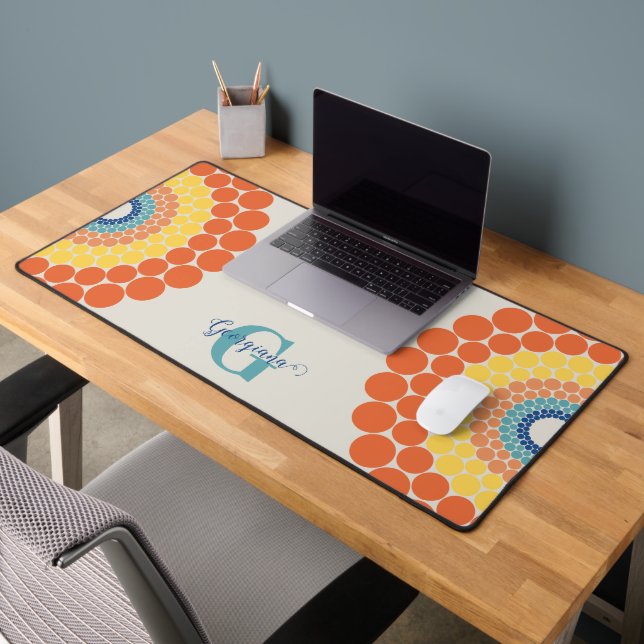 Monogrammed Radiant Aegean Summer Dot Mandala Desk Mat (Office 2)
