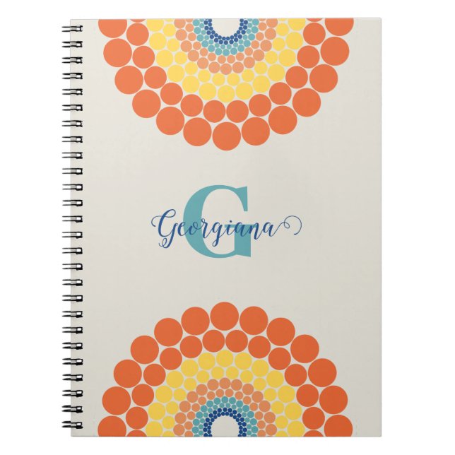 Monogrammed Radiant Aegean Summer Dot Mandala Notebook (Front)