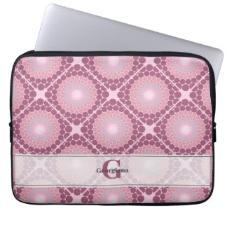 Monogrammed Radiant Dusky Rose Dot Mandala Tiled Laptop Sleeve