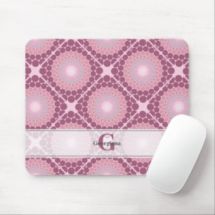 Monogrammed Radiant Dusky Rose Dot Mandala Tiled Mouse Pad