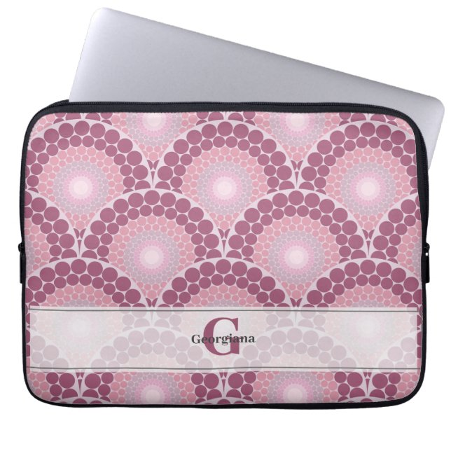 Monogrammed Radiant Pinks Dusky Rose Dot Mandala Laptop Sleeve (Front)