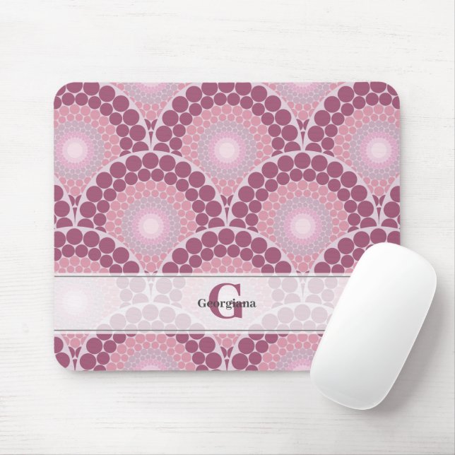 Monogrammed Radiant Pinks Dusky Rose Dot Mandala Mouse Pad (With Mouse)