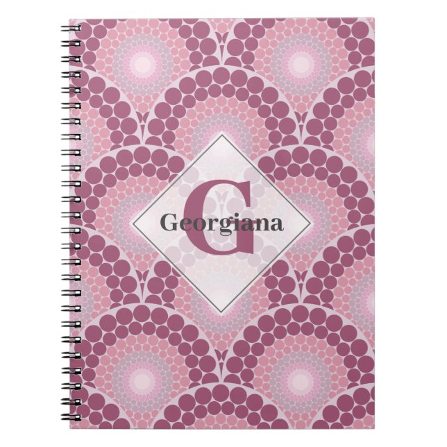 Monogrammed Radiant Pinks Dusky Rose Dot Mandala Notebook (Front)