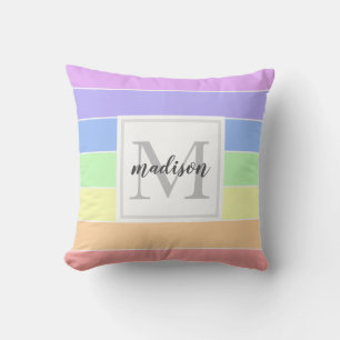 Monogrammed Rainbow Colourful Stripes Pattern Cushion