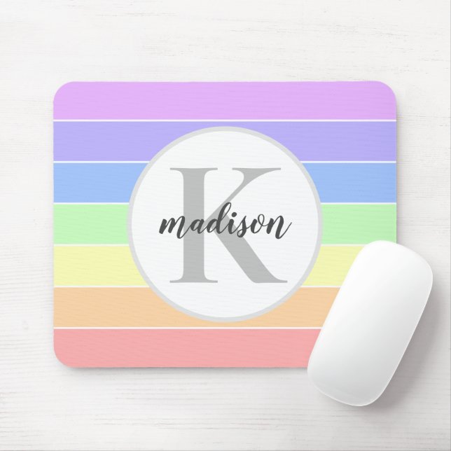Monogrammed Rainbow Colourful Stripes Pattern Mouse Pad (With Mouse)