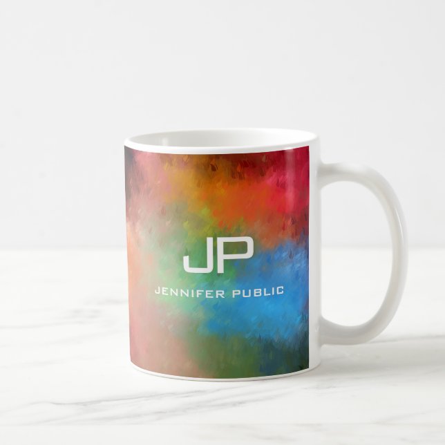Monogrammed Rainbow Colours Colourful Abstract Coffee Mug (Right)