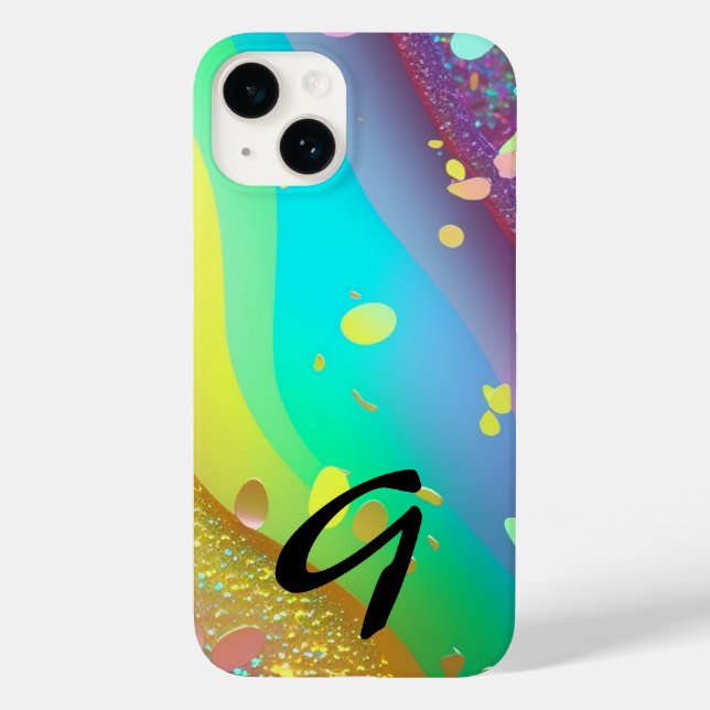 Monogrammed Rainbow Gold Glitter Case-Mate iPhone Case (Back)