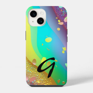 Monogrammed Rainbow Gold Glitter iPhone 14 Case