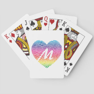 Monogrammed Rainbow Heart Fingerprint Playing Cards