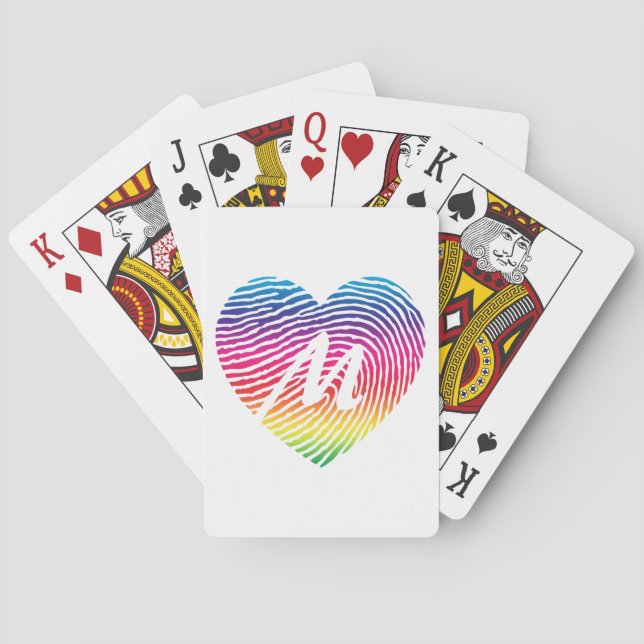 Monogrammed Rainbow Heart Fingerprint Playing Cards (Back)