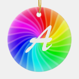 Monogrammed Rainbow Twirl Ceramic Ornament