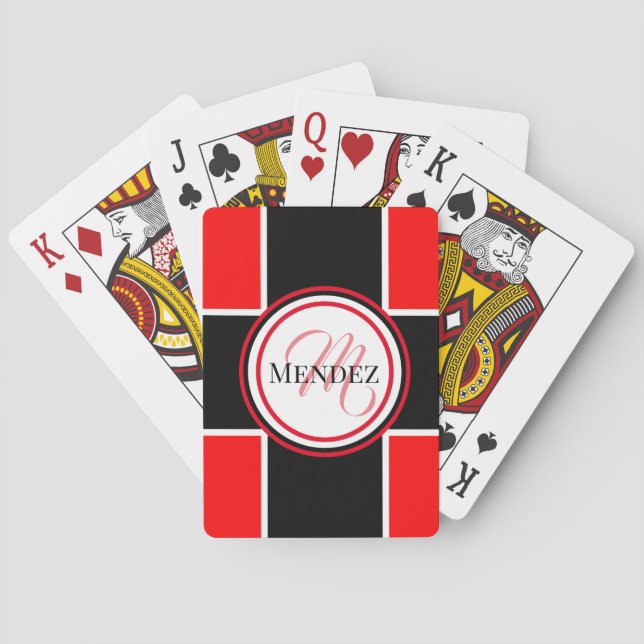 Monogrammed Red And Black Classic Playing Cards (Back)