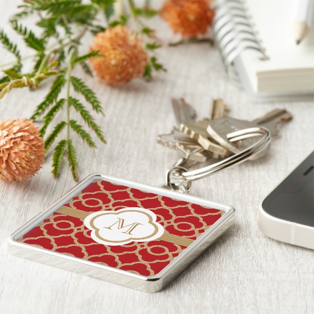 Monogrammed Red and Gold Moroccan Key Ring (Side)