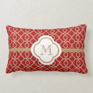 Monogrammed Red and Gold Moroccan Lumbar Cushion