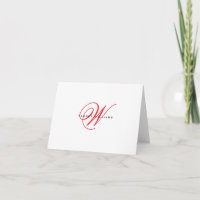 Monogrammed Red and Navy folded Thank You