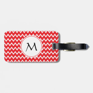 Monogrammed Red and White Chevron Pattern Luggage Tag