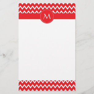 Monogrammed Red and White Chevron Pattern Stationery