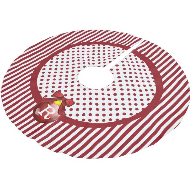 Monogrammed Red and White Christmas Tree Skirt (Angled)