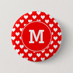 Monogrammed Red and White Heart Pattern 6 Cm Round Badge