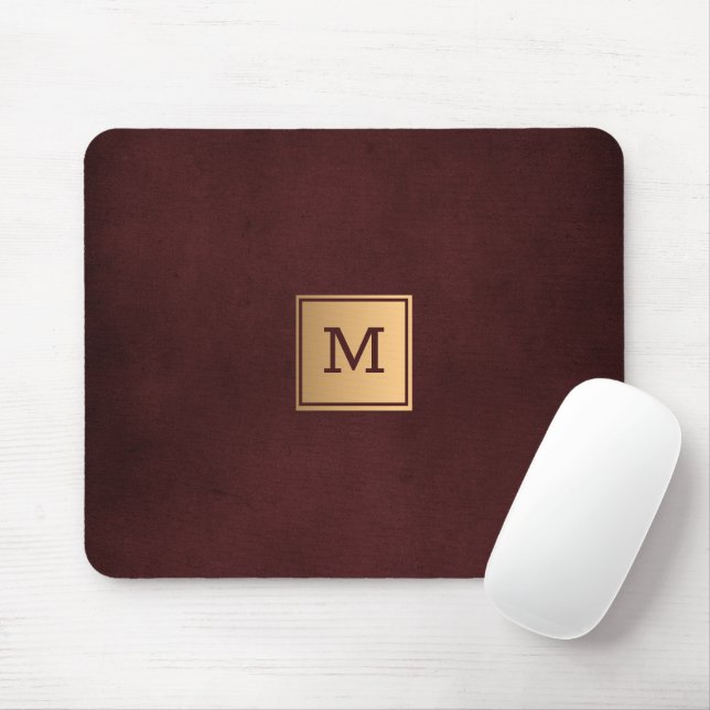 Monogrammed Red Background Mouse Pad (With Mouse)