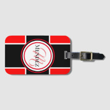Monogrammed Red / Black Luggage Tag