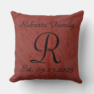 Monogrammed Red Black Textured Modern Cushion