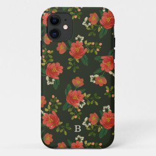 Monogrammed   Red Bouquet iPhone 11 Case