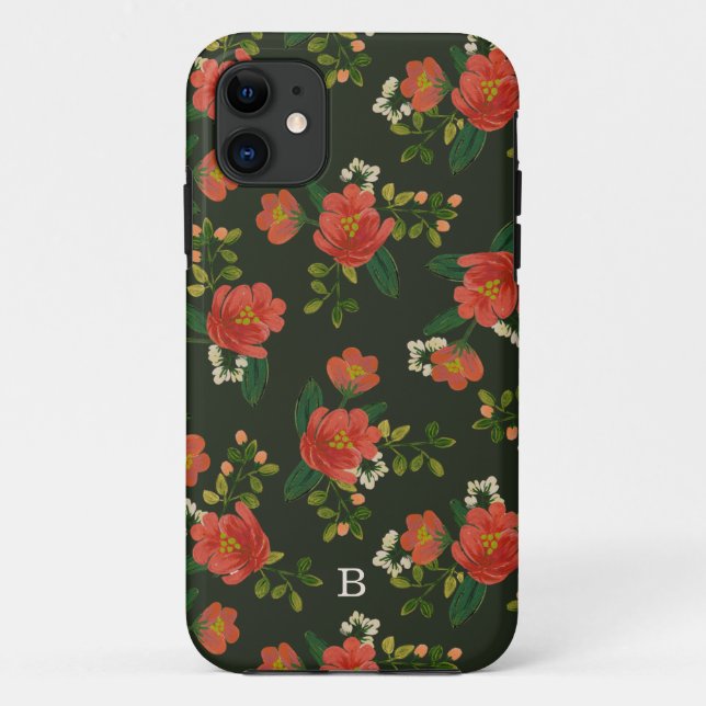 Monogrammed | Red Bouquet Case-Mate iPhone Case (Back)