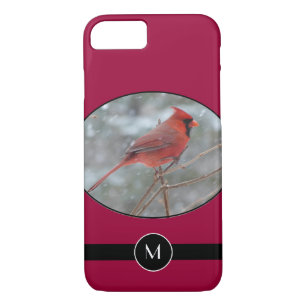 Monogrammed Red cardinal in Winter iPhone 8/7 Case