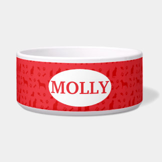 Monogrammed Red Cat and Dog Pattern Food Bowl