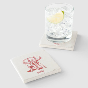Monogrammed Red Elephant Stone Coaster
