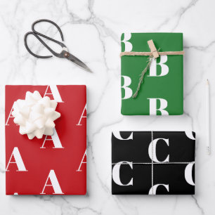 Monogrammed red green black custom initial pattern wrapping paper sheet