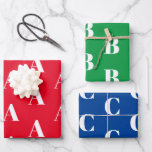 Monogrammed red green blue custom initial letter wrapping paper sheet<br><div class="desc">Customise w/Initial monogram Letter red blue green and white pattern gift Wrapping Paper Sheets.
Customise,  personalise,  all your gifts with their individual letter,  initials,  alphabet,  monogram.

For Birthdays,  Christmas,  Holidays gift wrapping paper</div>