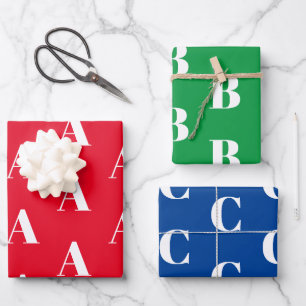 Monogrammed red green blue custom initial letter wrapping paper sheet