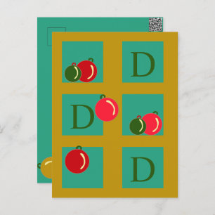 Monogrammed Red, Green, Gold Christmas Ornaments Postcard