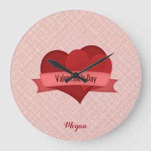 Monogrammed Red Hearts Large Clock
