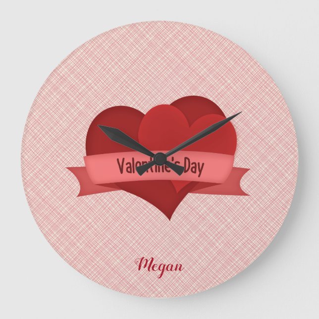 Monogrammed Red Hearts Large Clock (Front)