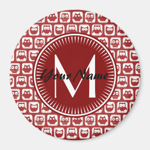 Monogrammed Red Owls, Personalised Name Magnet
