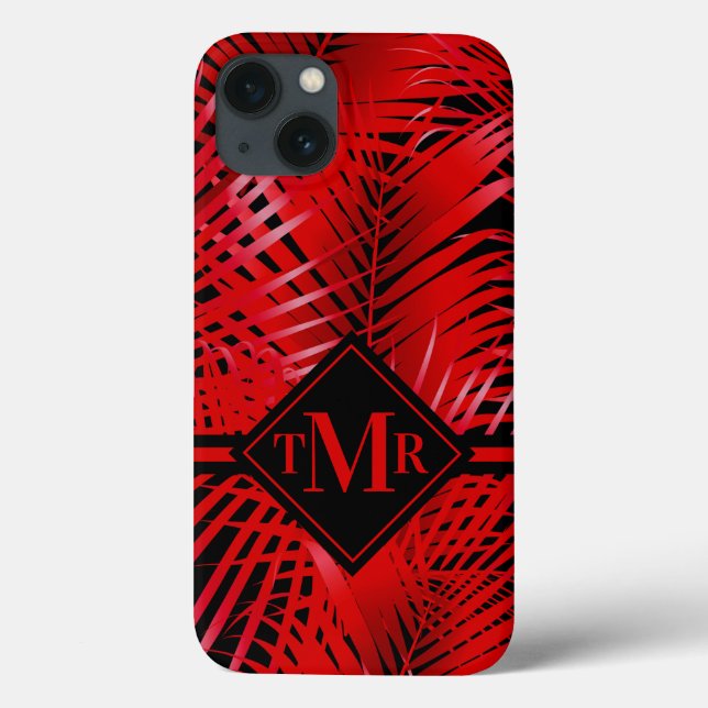 Monogrammed Red Palm Case-Mate iPhone Case (Back)