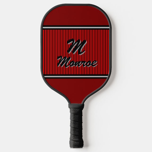 Monogrammed Red Striped  Pickleball Paddle (Front)