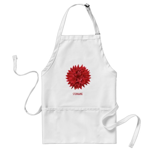 Monogrammed Red Watercolor Flower Standard Apron (Front)