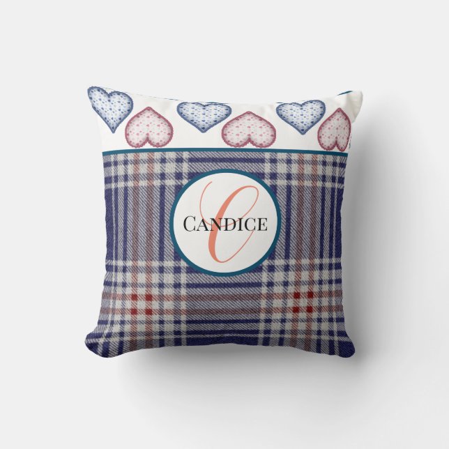 Monogrammed Red White And Blue Throw Pillow (Front)