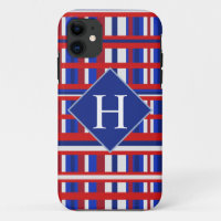 Monogrammed Red White & Blue Plaid Patriot