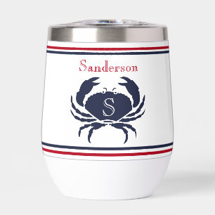 Monogrammed Red White Navy Blue Crab Nautical