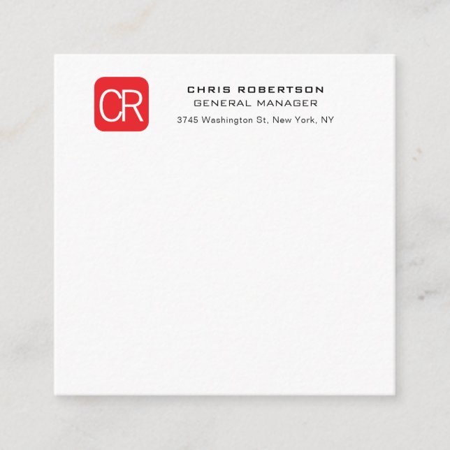 Monogrammed Red White Professional Plain Enclosure Card (Front)