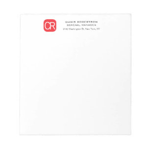 Monogrammed Red White Professional Plain Notepad