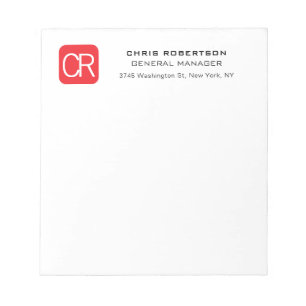 Monogrammed Red White Professional Plain Notepad
